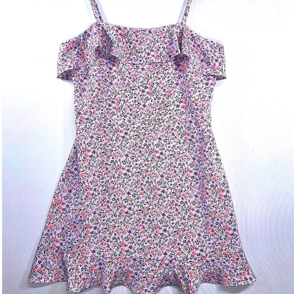 ACOA Floral Off Shoulder Ruffle Mini Dress Lavender Cottagecore‎ Junior Large